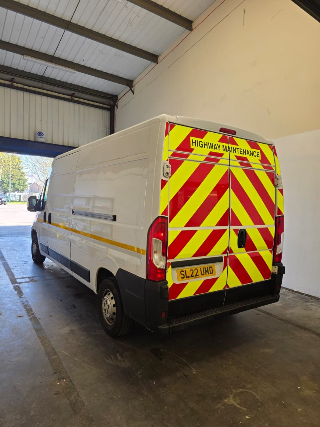 Highway Maintenance van with red and yellow chevrons Cardiff