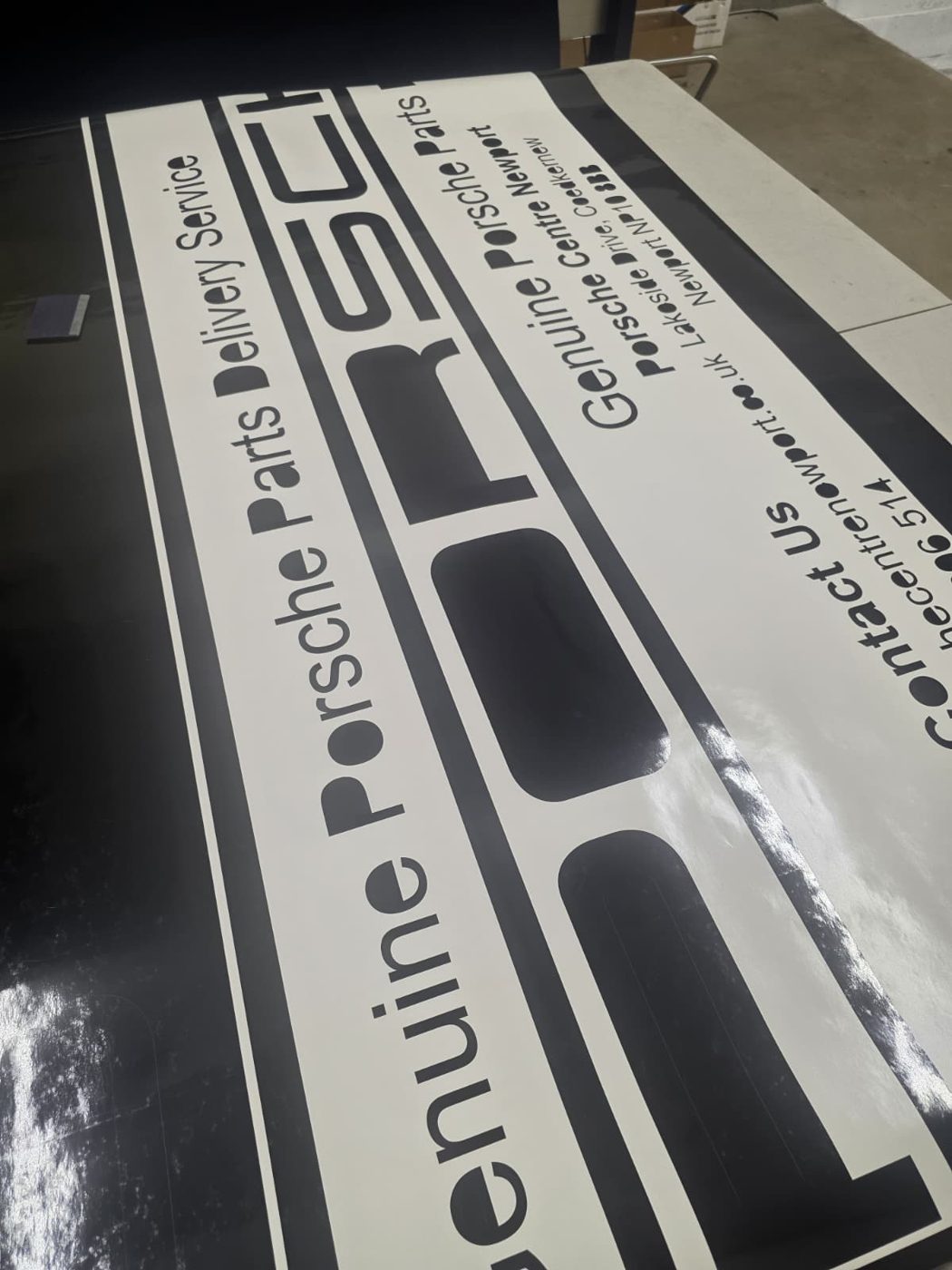Porsche Centre Newport van lettering cut and ready to apply at IT's Wrapped Cardiff